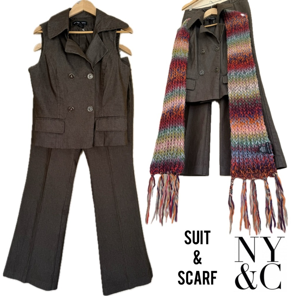 New York & Company Vest Pant Suit and Scarf Beautful BUNDLE Set 📦